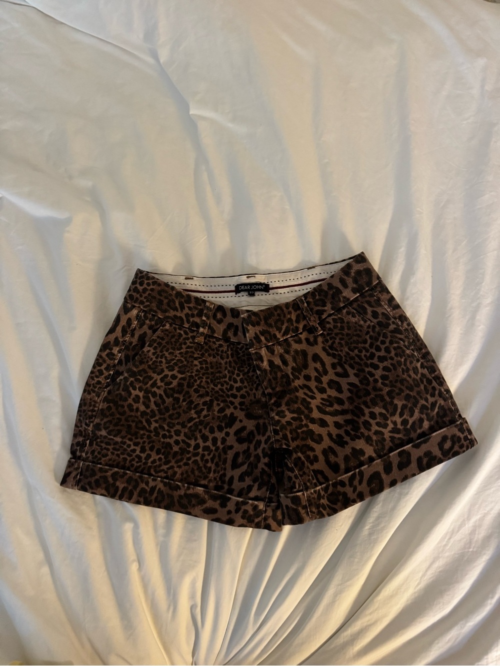 Dear John Leopard Print Mid Tailored Shorts in Brown and Black